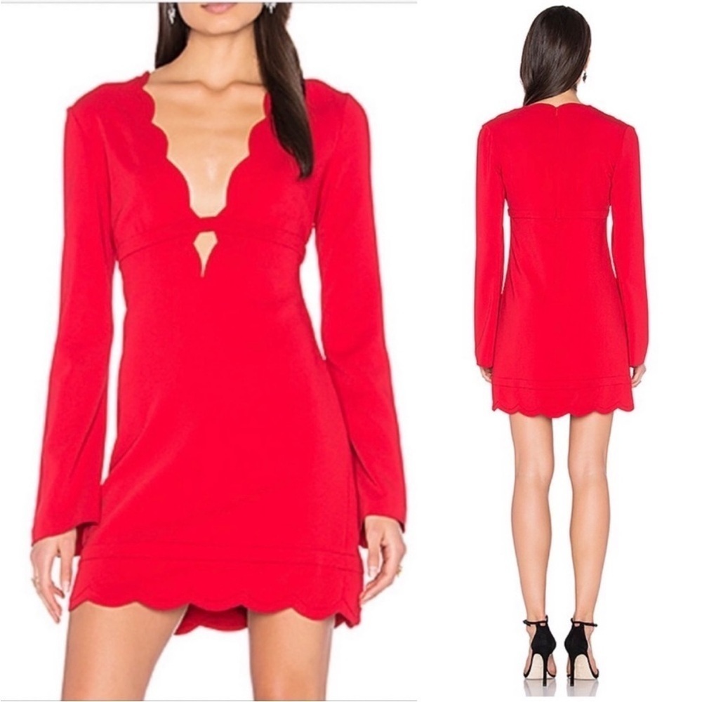 A.L.C. Eve Scalloped Edge Valentine’s Day Romantic Red Bell Sleeve Mini Dress